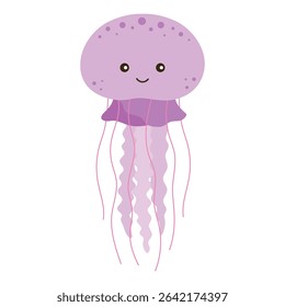 flat vector illustration of cartoon funny purple jellyfish isolated on white background