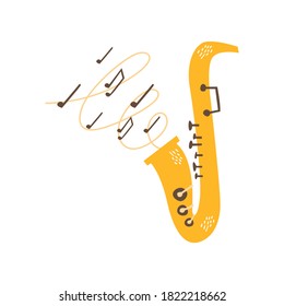 Flat vector illustration of a cartoon saxophone on a white background