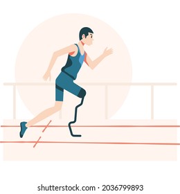 Ilustración vectorial plana en estilo caricaturista, corredor para discapacitados masculino
