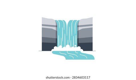A flat vector illustration of a cascading waterfall in nature