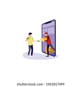 Flat vector illustration of cash on delivery, mobile shopping, and fast delivery.