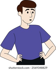 Flat Vector Illustration of a Casual Man in Purple Shirt
