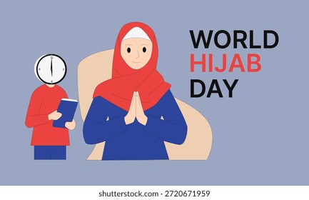 Ilustración vectorial plana celebrando el Día Mundial del Hijab con personajes de mujeres musulmanas.