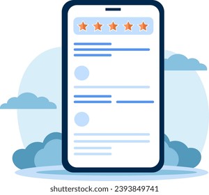 Flat vector illustration. Cell phone with service evaluation app. 
