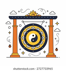 Ilustración vectorial plana de una estructura ceremonial de gong