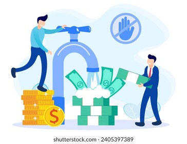 Flat vector illustration. Characters campaign against money laundering, ending corruption, collusion and illegal business. Suitable for web landing page, ui, banner template.