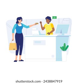 Flat vector illustration of characters paying at the cashier