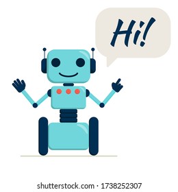 Flat vector illustration: chat bot say hi. Chat robot concept. Support service logo.