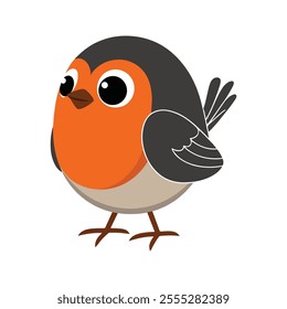 Flat Vector Illustration of Cheerful American Robin with Bright Orange Chest