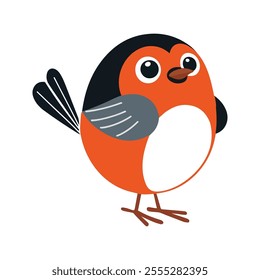 Flat Vector Illustration of Cheerful American Robin with Bright Orange Chest