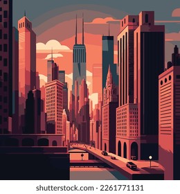 flat vector illustration of Chicago city