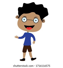 Ilustración vectorial plana de un niño riendo alegremente. Caricatura.