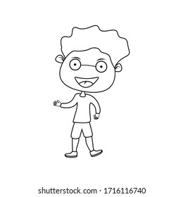 Flat vector illustration of a child laughing happily. in line style. Cartoon character.