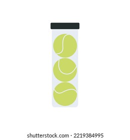 Flat vector illustration in childish style. Hand drawn pressurized tennis balls in a jar. Clipart isolated on white background