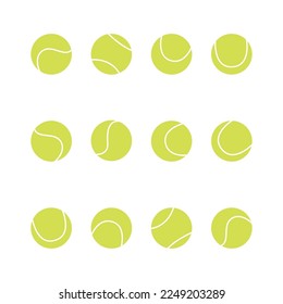 Flat vector illustration in childish style. Hand drawn different tennis balls. Clipart isolated on white background