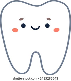 Flat vector illustration in children's style. Healthy tooth is happy and smiling 