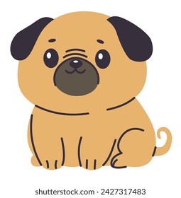 Ilustración vectorial plana en estilo infantil. Lindo pug sobre fondo blanco 