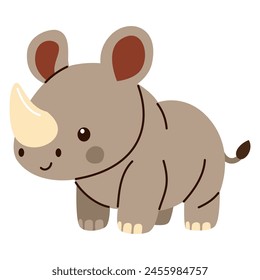 Flat vector illustration in children's style. Cute rhinoceros on white background 