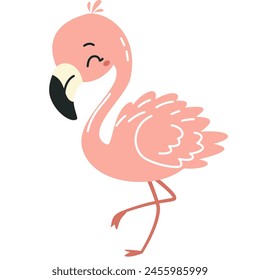 Flat vector illustration in children's style. Cute flamingo on white background 