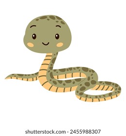 Flat vector illustration in children's style. Cute snake on white background 