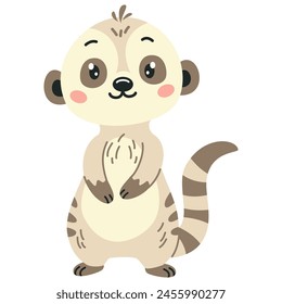 Flat vector illustration in children's style. Cute lemur on white background 