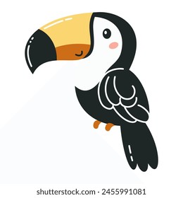 Flat vector illustration in children's style. Cute toucan on white background 