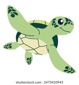 Flat vector illustration in children's style. Cute turtle with smiling face on white background 