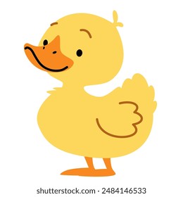 Flat vector illustration in children's style. Cute duckling on white background 