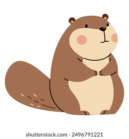 Flat vector illustration in children's style. Animals of the forest. Cute beaver on white background 