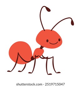 Flat vector illustration in children's style. Cute ant on white background 