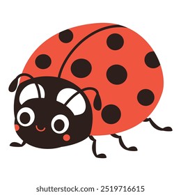 Flat vector illustration in children's style. Cute ladybug on white background 