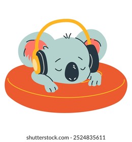 Flat vector illustration in children's style. Cute koala swimming on inflatable circle, summer illustration 