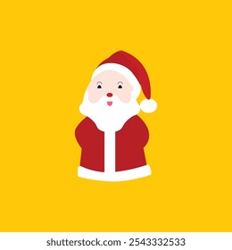 Flat vector illustration in children's style. Cute Santa Claus holding a sack with gifts. Holiday illustration on white background