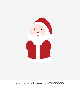 Flat vector illustration in children's style. Cute Santa Claus holding a sack with gifts. Holiday illustration on white background