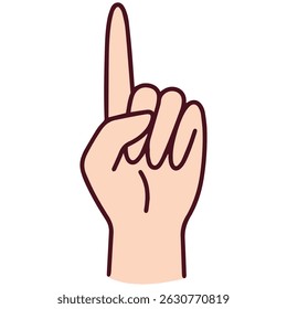 Flat vector illustration of Chinese hand gesture representing number 1 using upright index finger. Culturally specific method of finger counting in Mandarin