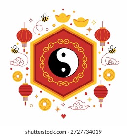Ilustração de vetor plano de um emblema de Ano Novo chinês yin-yang