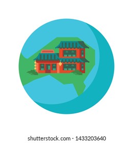 A flat vector illustration of a chinese restaurant