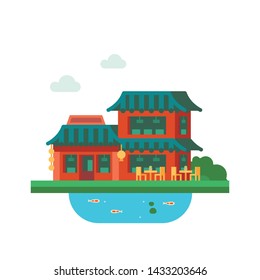 A flat vector illustration of a chinese restaurant