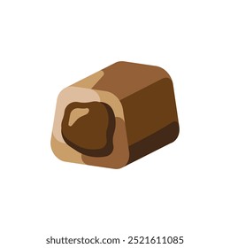 Ilustração vetorial plana de um doce de caramelo de chocolate com linhas limpas e uma textura brilhante em um fundo branco.