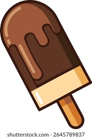 Ilustração de vetor plano de um picolé de sorvete revestido de chocolate com marca de mordida, isolado no fundo transparente, sobremesa congelada em estilo de desenho animado mínimo para o verão e Snack Design
