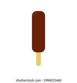 
Flat vector illustration of chocolate covered ice cream popsicle bar on a stick. Isolated on white background