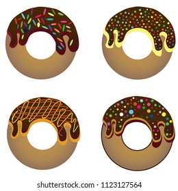 Flat vector illustration with chocolate sprinkled with sweets. Set freshly baked cookie