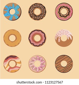Flat vector illustration with chocolate sprinkled with sweets. Set freshly baked cookie.