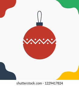 Flat Vector Illustration of Christmas Tree Toy Isolated on Abstract Background. Merry Christmas and New Year Greeting Card. Winter Holiday Icons