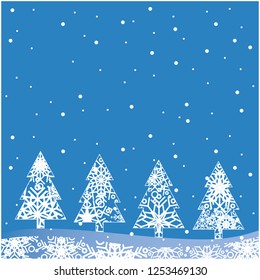 Flat vector illustration christmas trees made from snowflakes on blue background for greetings, invitations, posters, flyers, prints, new year and christmas cards, seasonal design and decoration, web.