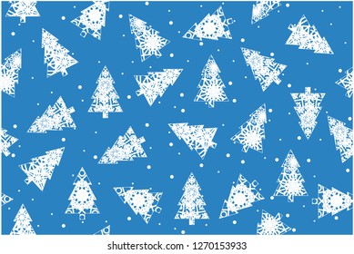 Flat vector illustration christmas trees with snowflakes on blue background for christmas and new year cards, invitations, greetings, prints, flyers, posters, seasonal design and decoration, web.