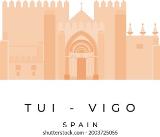 Flat Vector Illustration of the Church en Tui, Vigo, Spain