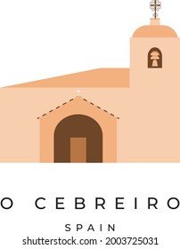 Flat Vector Illustration of the church in O Cebreiro, Ourense, Spain