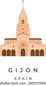 Flat Vector Illustration of the church in Gijón, Spain