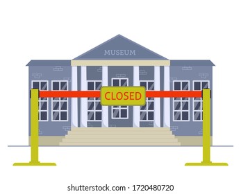 Flat vector illustration: city museum is quarantined.